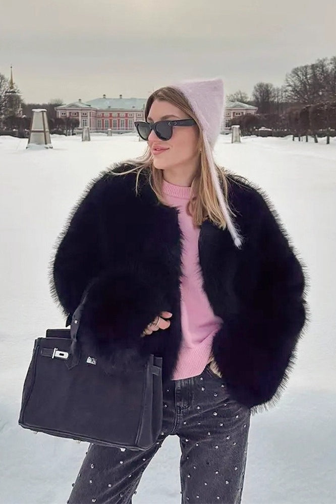 Textured Faux Fur Wide Sleeve Coat