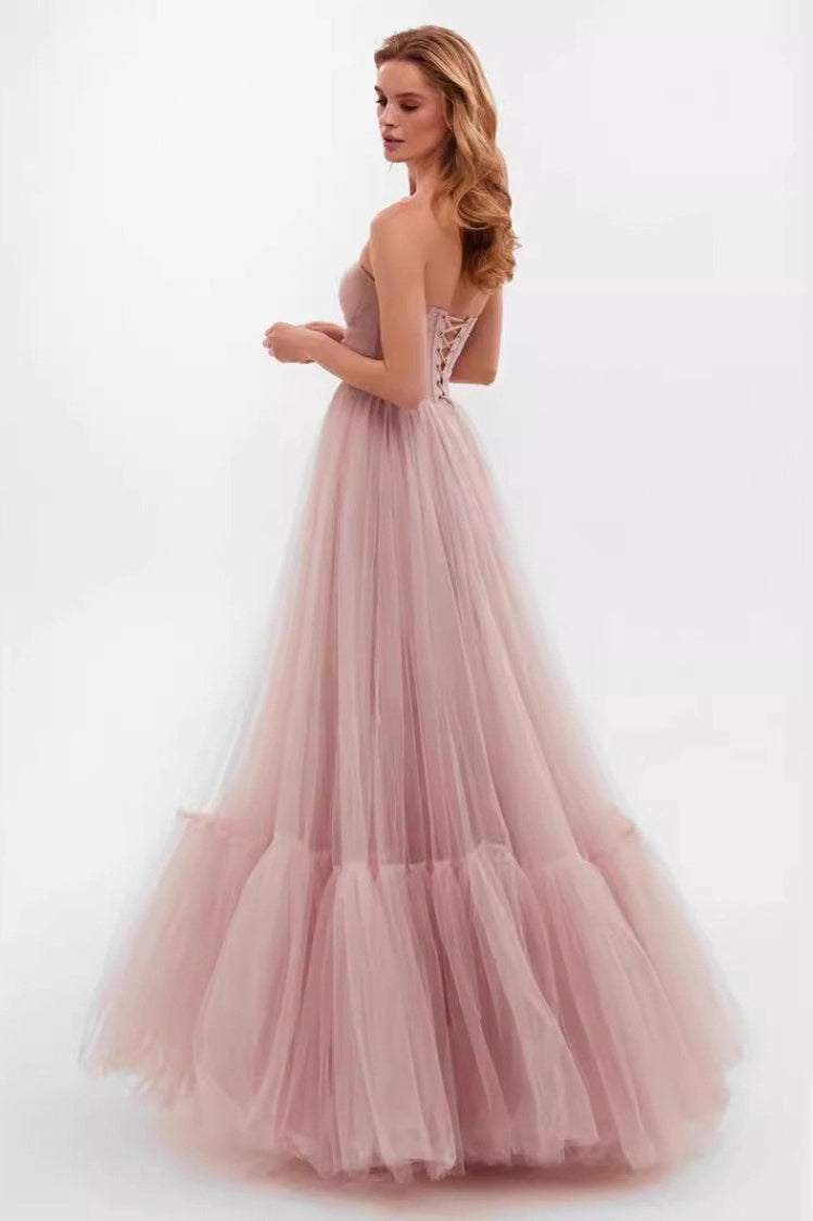 Off Shoulder Mesh Long Sleeve Prom Dress