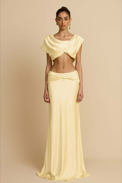 Ruched Panel Strapless Top High Waist Skirt Set