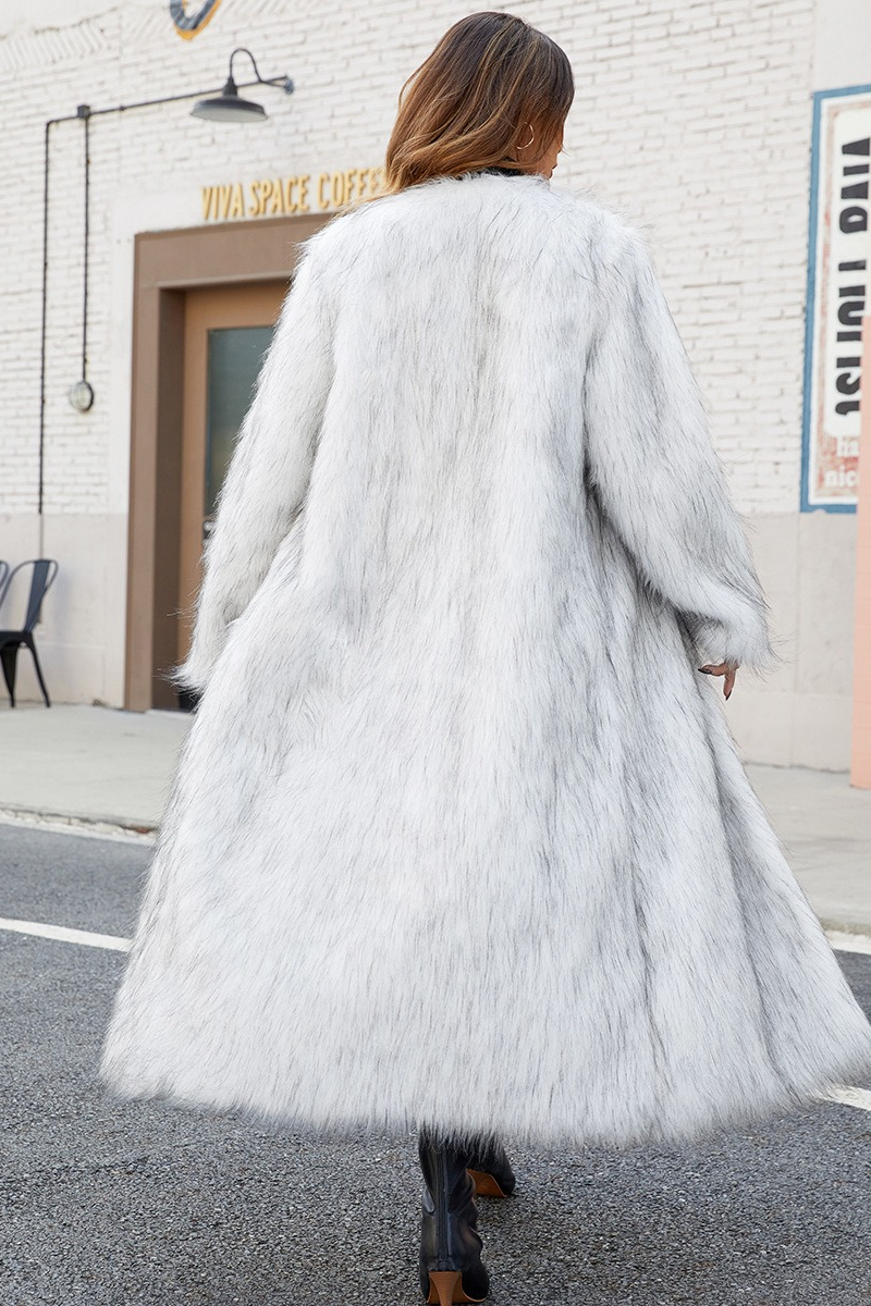 Chic V Neck Faux Fur Cozy Longline Overcoat