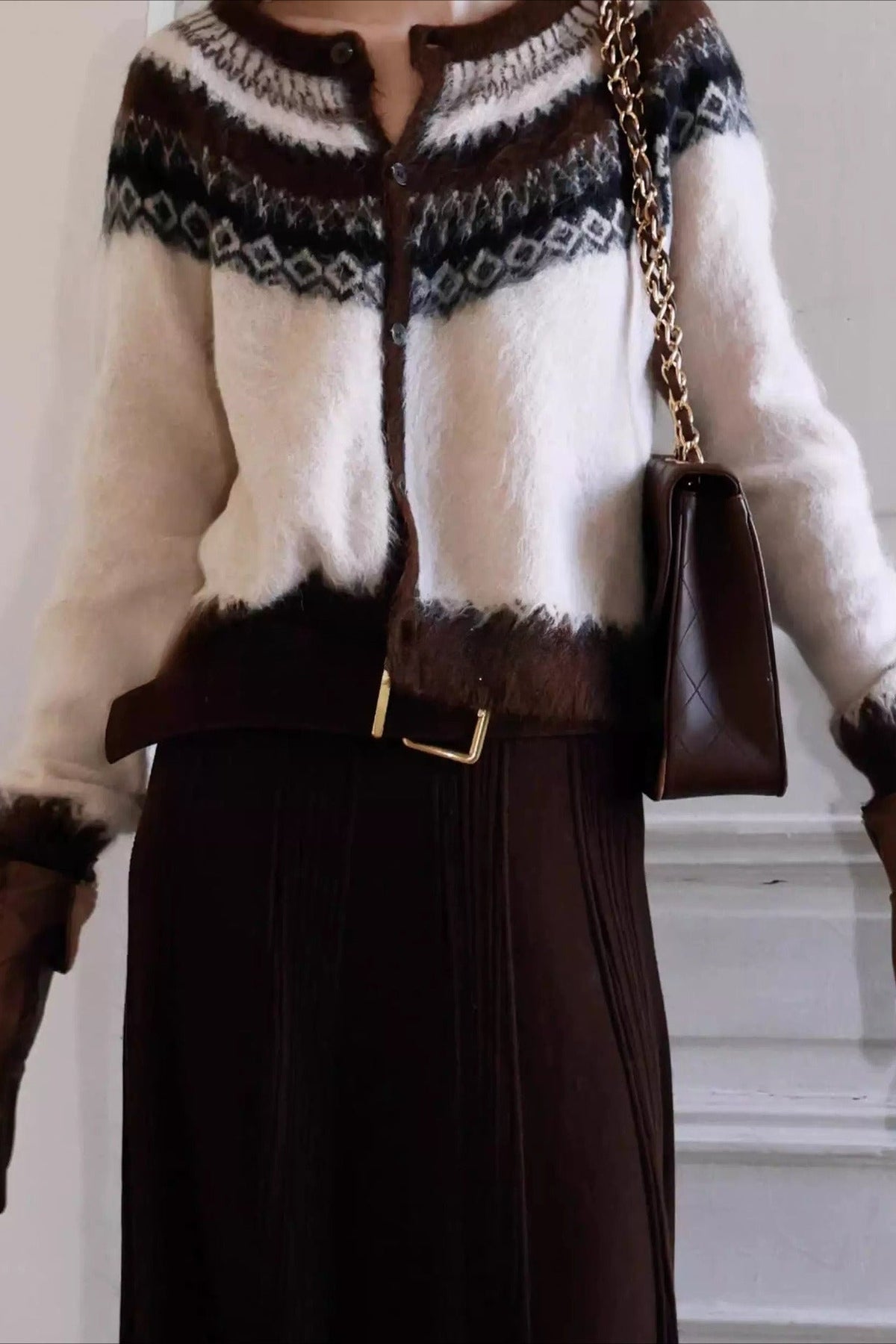 Round Neck Fair Isle Cardigan