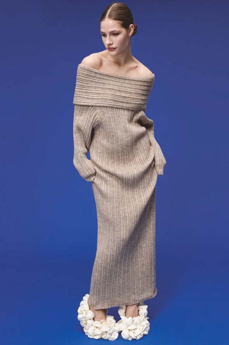 Knit Off Shoulder Long Sleeve Bodycon Sweater Dress