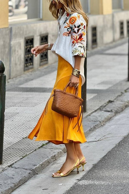 Bohemian Floral Embroidered Linen Shirt
