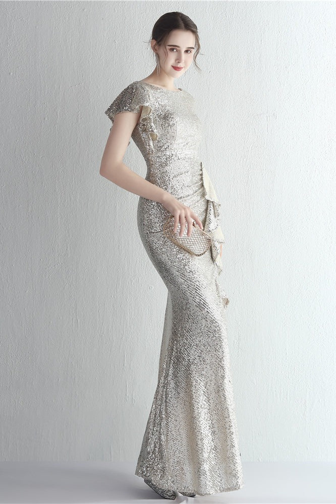 Glitter High Neck Mermaid Slit Formal Dress