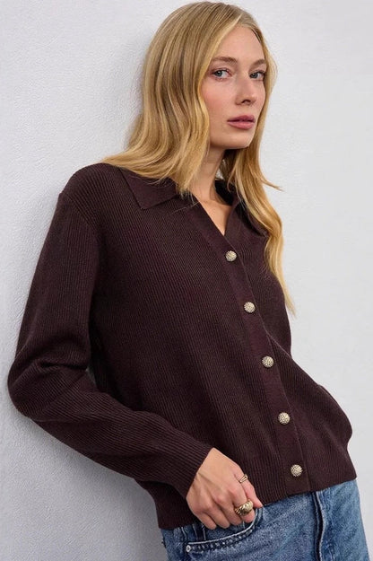 Single Button V-Neck Knit Sweater
