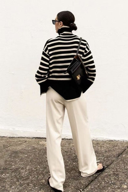 Heavyweight High Neck Striped Sweater