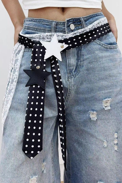 Retro Polka Dot Scarf Lace Two Piece Belt Set
