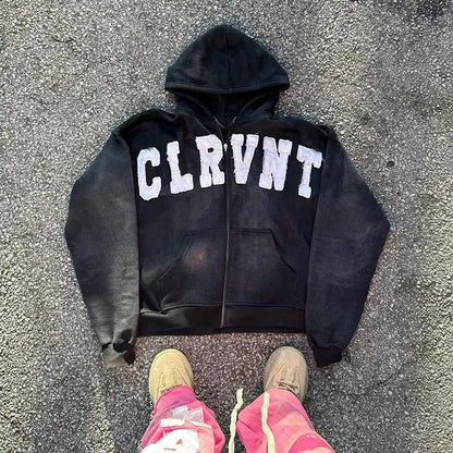 Unisex Goth Print Zip Hoodie