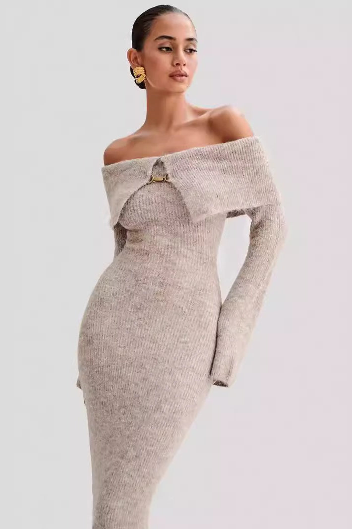 Knit Off Shoulder Fitted Bodycon Dress