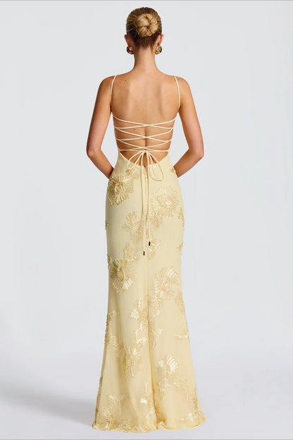 Strapless Bustier Floral Embroidered Mesh Mermaid Maxi Gown