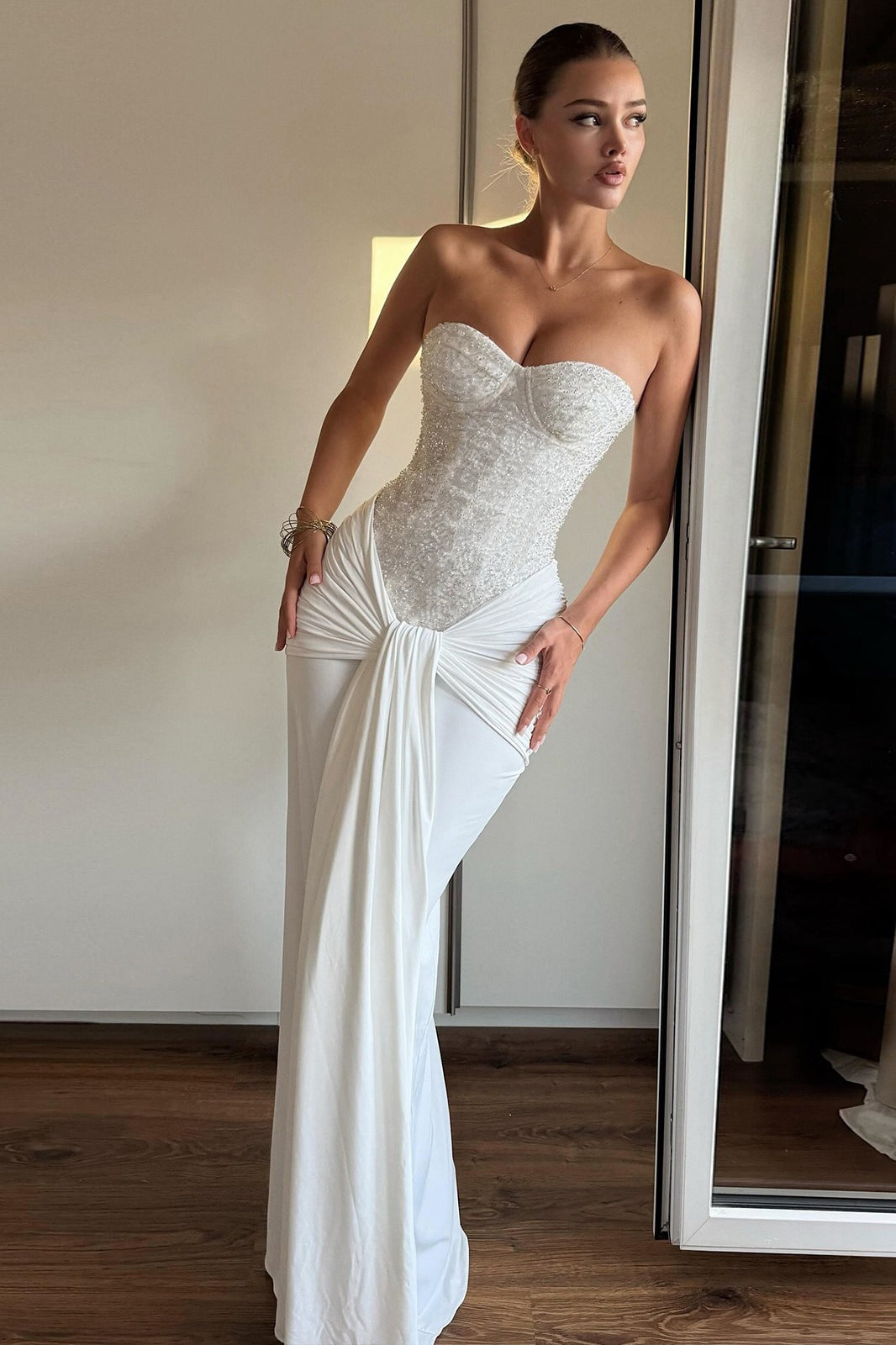 Strapless Rhinestone High Waist Bodycon Dress