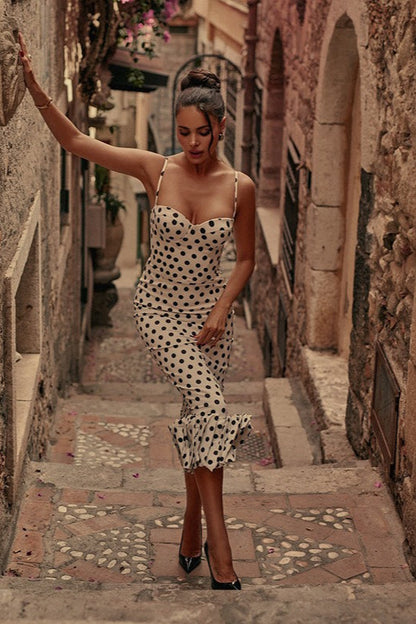 Polka Dot Ruched Slip Dress