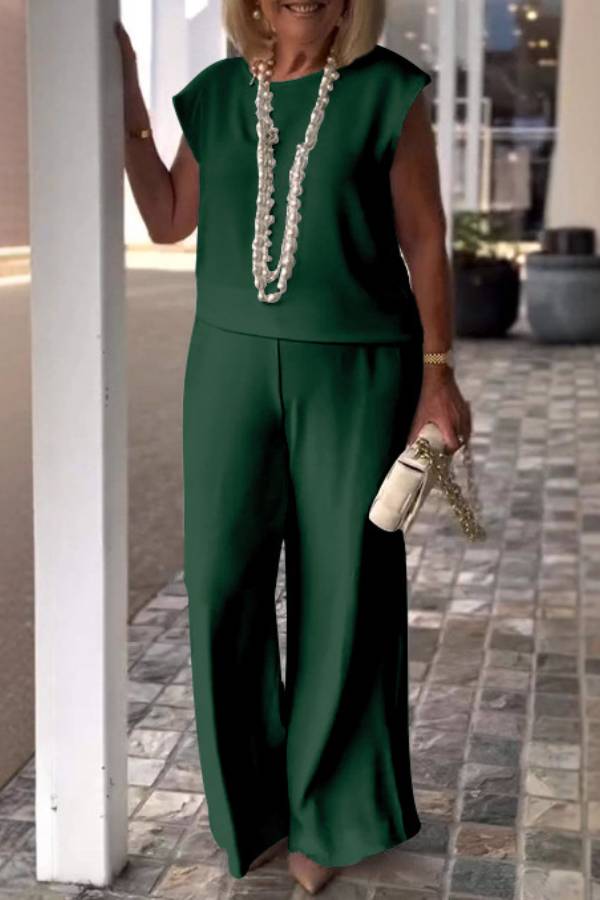 Sleeveless Round Neck Wide-Leg Pants Set