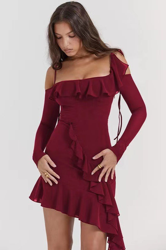 Asymmetric Off Shoulder Slip Dress
