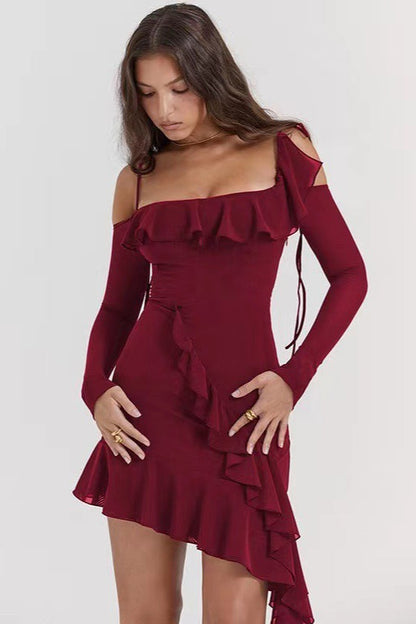 Asymmetric Off Shoulder Slip Dress