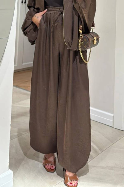 Brown Jacket + Drawstring Pants Casual Two-piece Suit