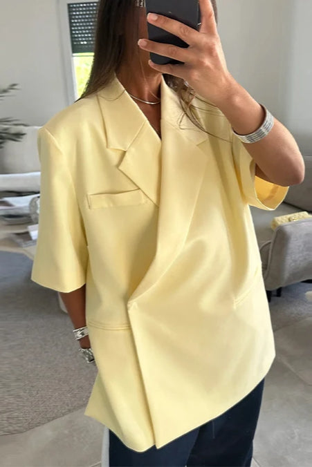 Yellow Lapel Short Sleeve Blazer