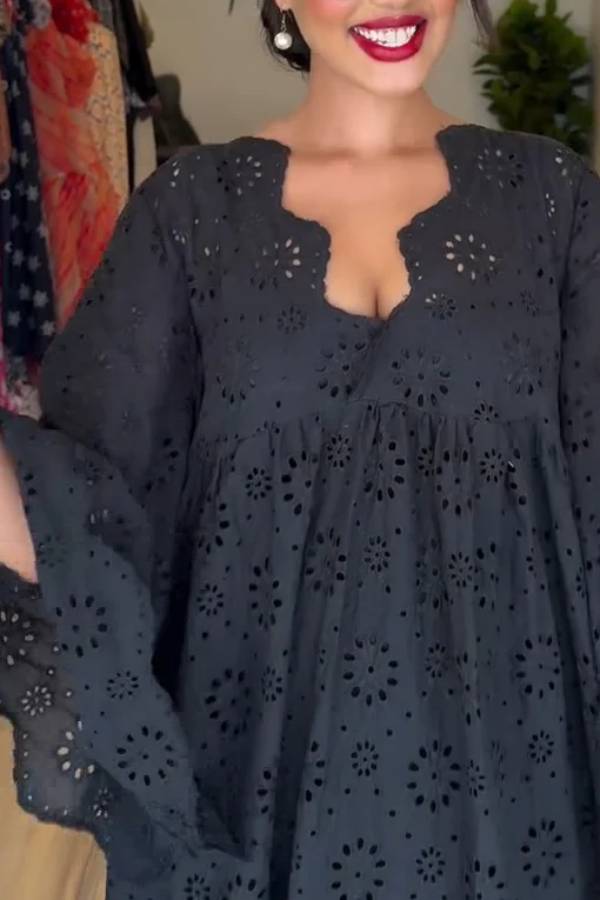 Elegant Black Hollow Pattern Dress