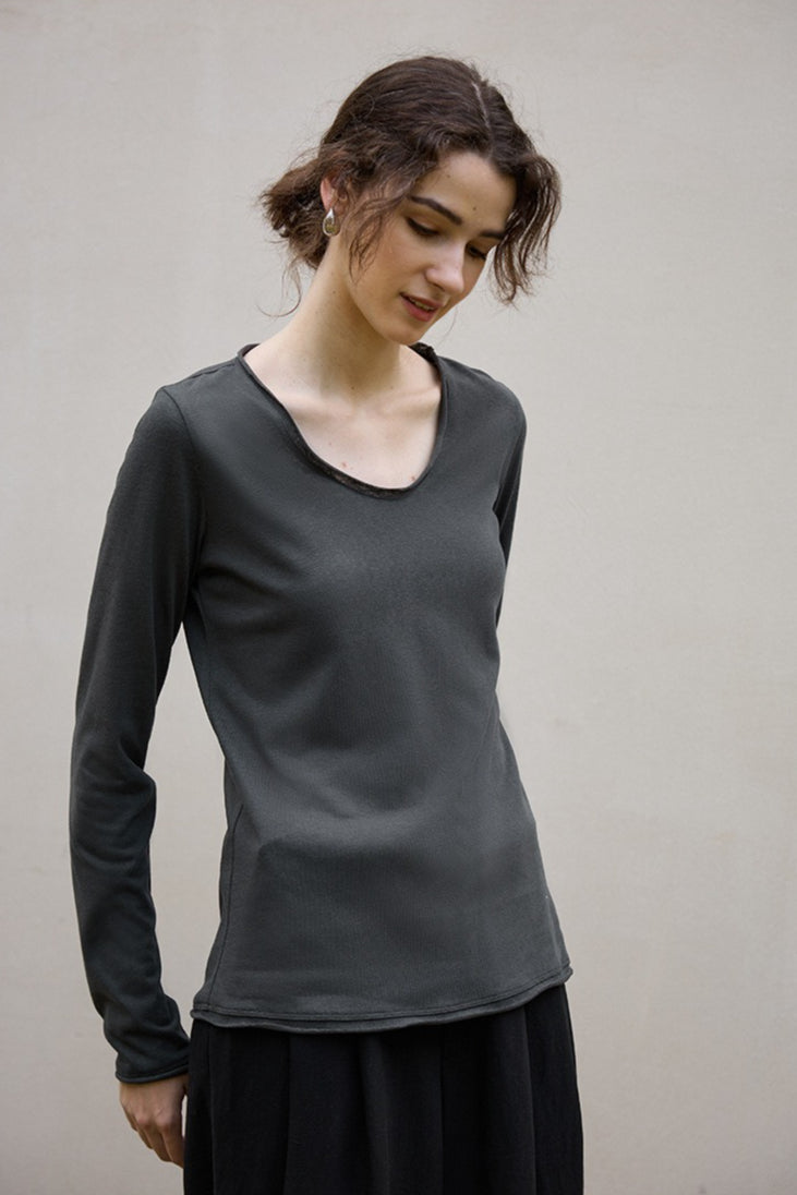 Linen Cotton Rolled Edge Knit Top