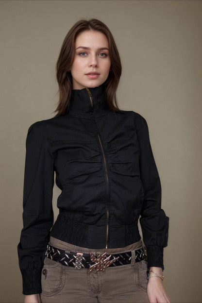 Ribbed Zipped High Neck Jacket