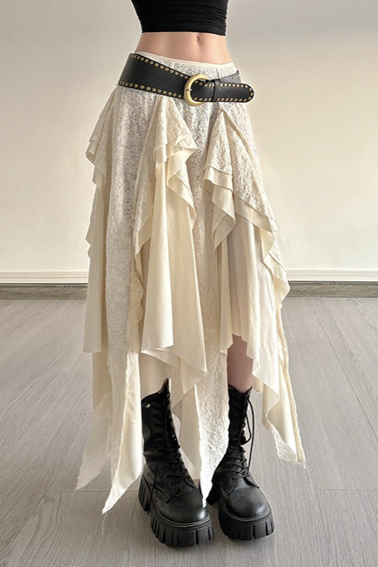Vintage Asymmetrical Ruffle Boho Skirt