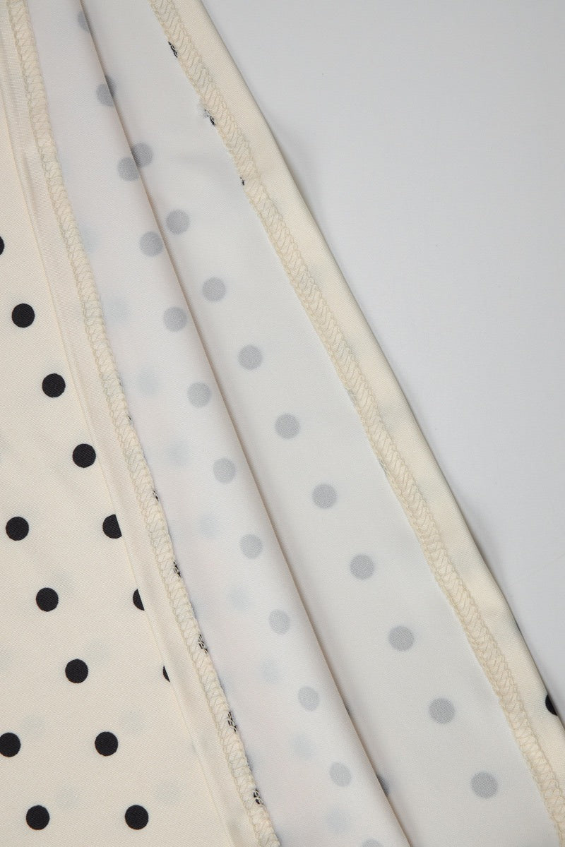 Polka Dot V Neck Tie Slim Midi Skirt Set