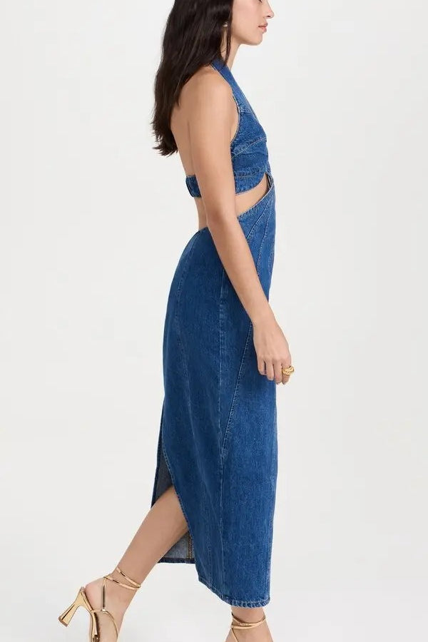 Halter Wrap Denim Dress