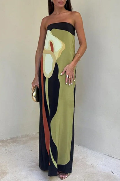 Loose Fit Printed Off Shoulder Vacation Dress