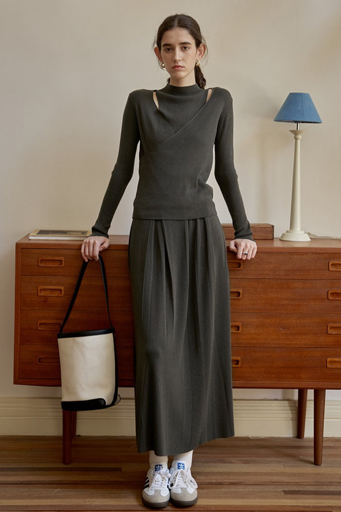 Sheer Panel Mock Neck Knit Top