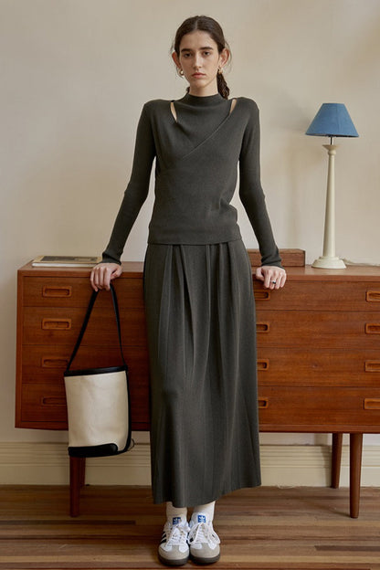 Sheer Panel Mock Neck Knit Top