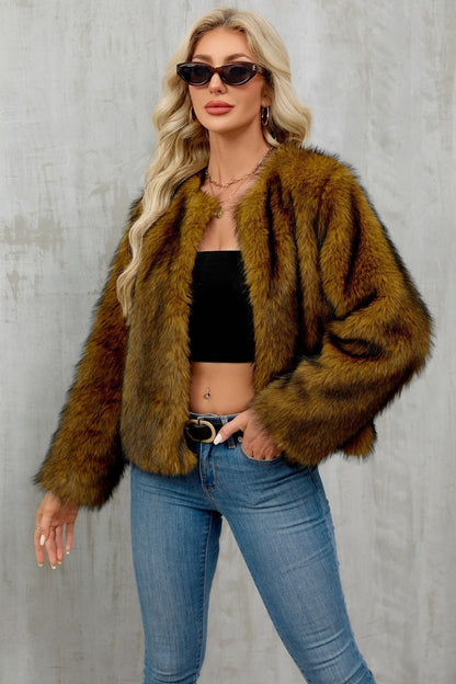Cropped Faux Fur Zip Coat