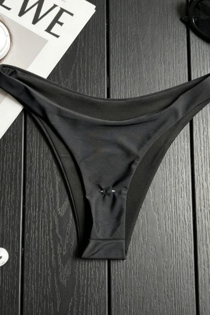 Solid Color Metal Buckle Sexy Bikini Set