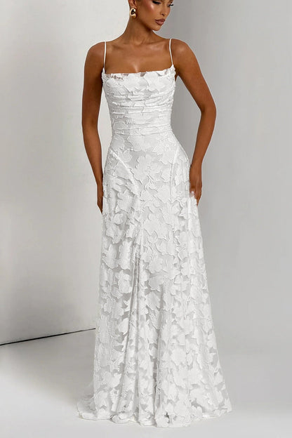 Jacquard Cami Backless Maxi Lace Dress