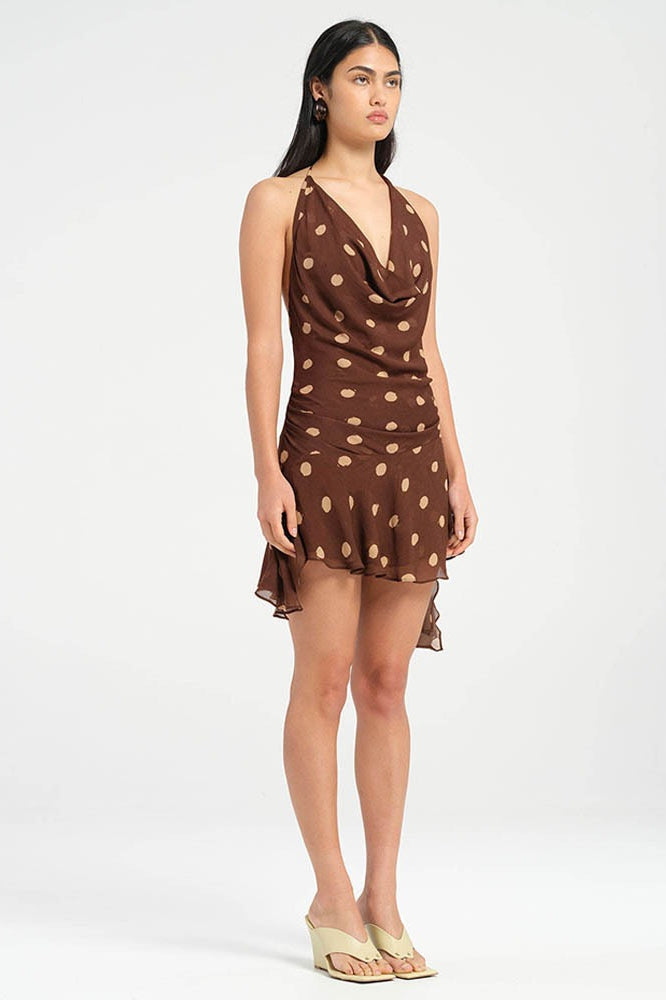 Polka Dot Chiffon Halter Mini Dress