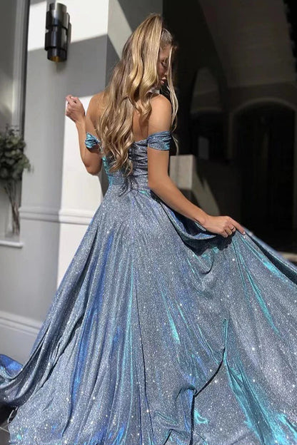 Sequin Strapless Slit Ball Gown Prom Dress
