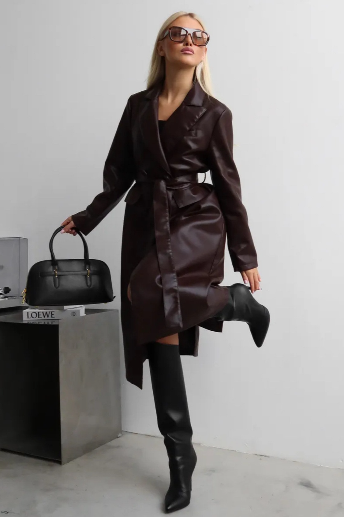 Faux Leather PU Long Chic Casual Overcoat