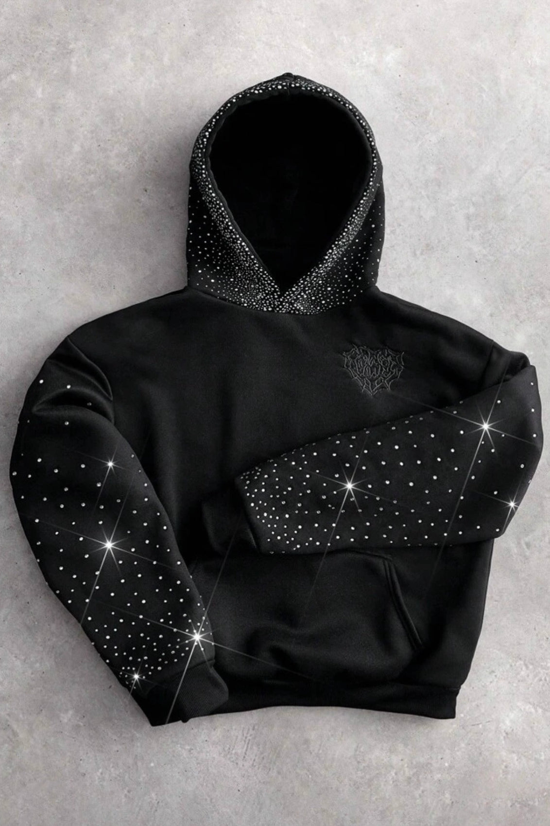 Rhinestone Embroidered Zip Up Hoodie