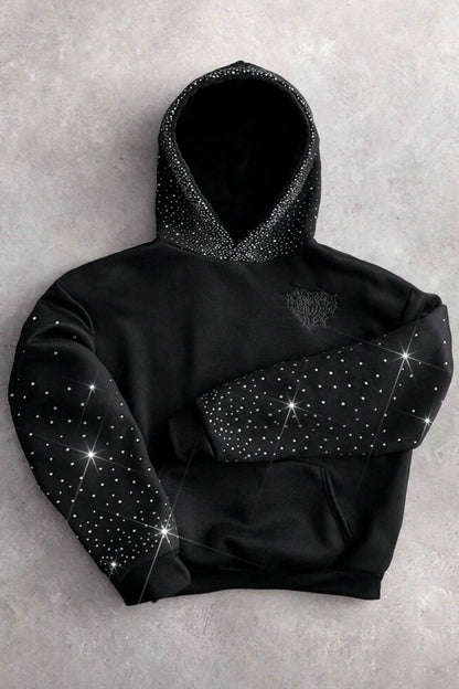 Rhinestone Embroidered Zip Up Hoodie