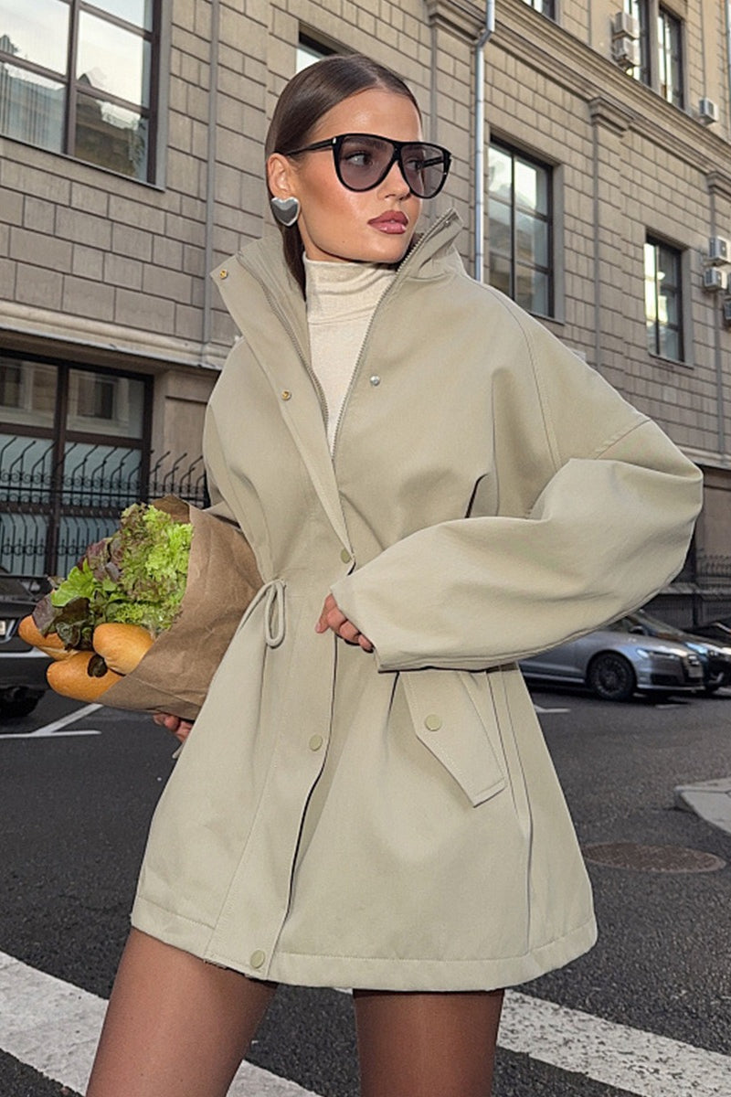 Drawstring Waist Trench Style Coat