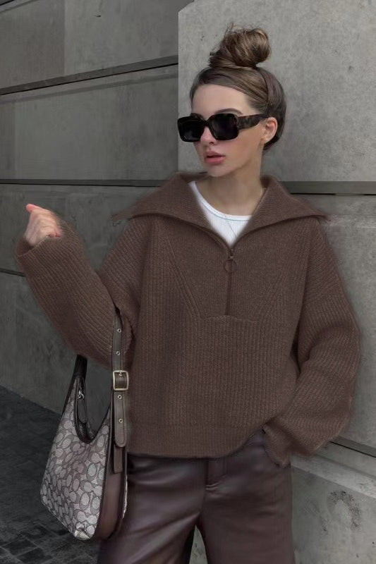 Vintage Notched V-Neck Knit Top