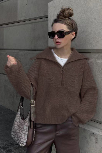 Vintage Notched V-Neck Knit Top