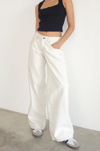 Vintage Low Rise Washed Straight Jeans