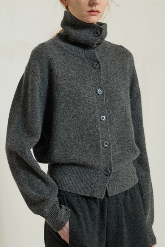 Cropped High Neck Cardigan