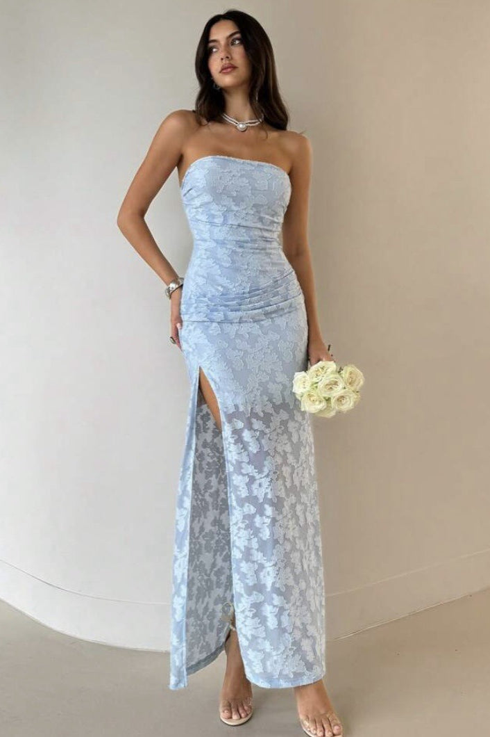 Strapless High Split Lace Dress