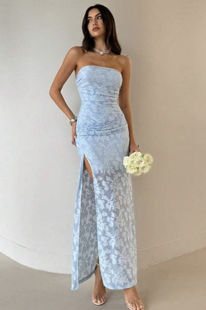 Strapless High Split Lace Dress