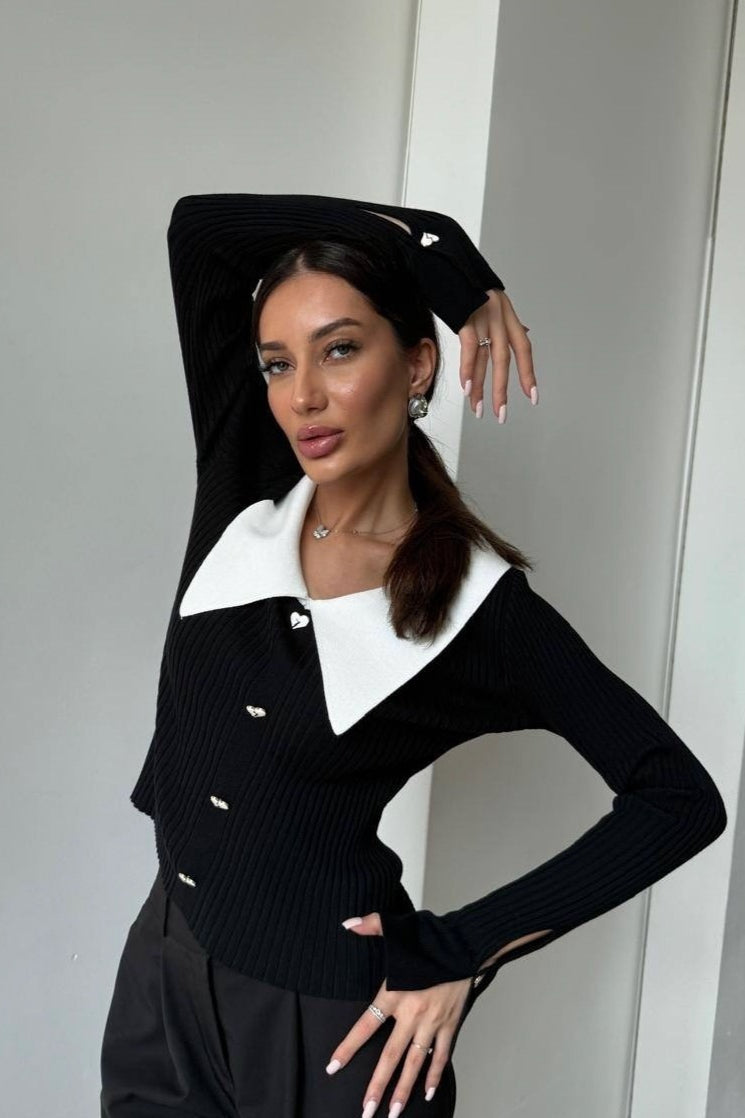 Color Block Polo Knit Sweater