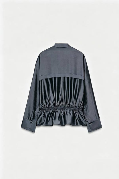 Adrenia Lyocell Blend Long Sleeve Gathered Waist Detail Relaxed Blouse