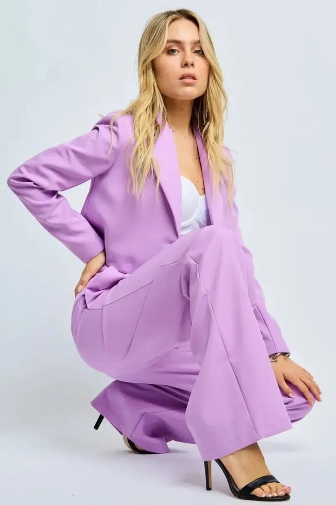 Cropped Fitted Two Piece Blazer Pants Set