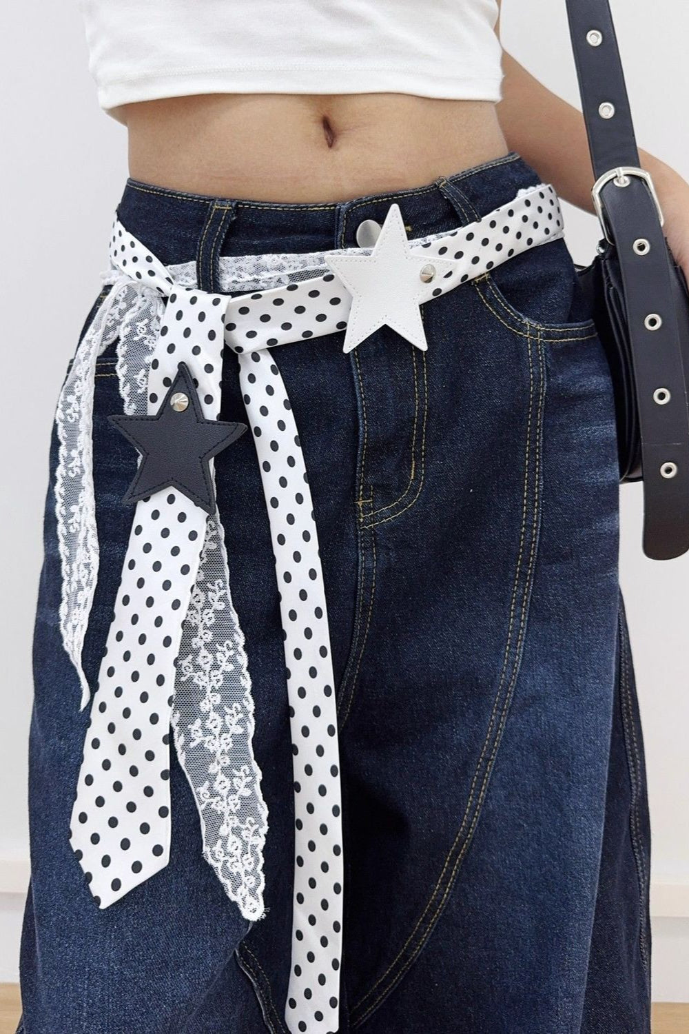 Retro Polka Dot Scarf Lace Two Piece Belt Set