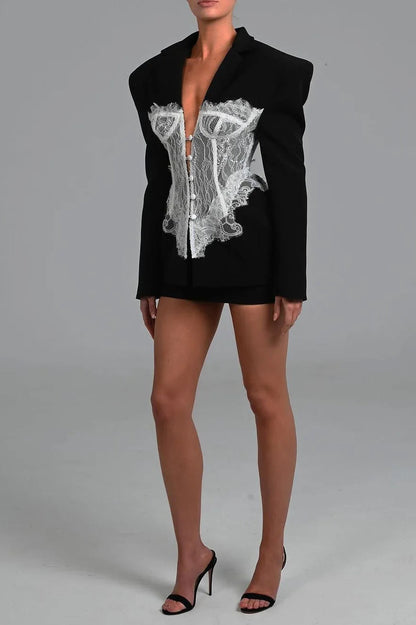 Slim High Waist Lace Blazer